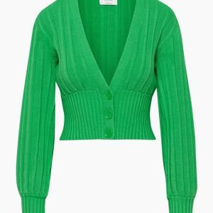 Aritzia Wilfred Green Plunge Front Cardigan Size Small MERINO WOOL